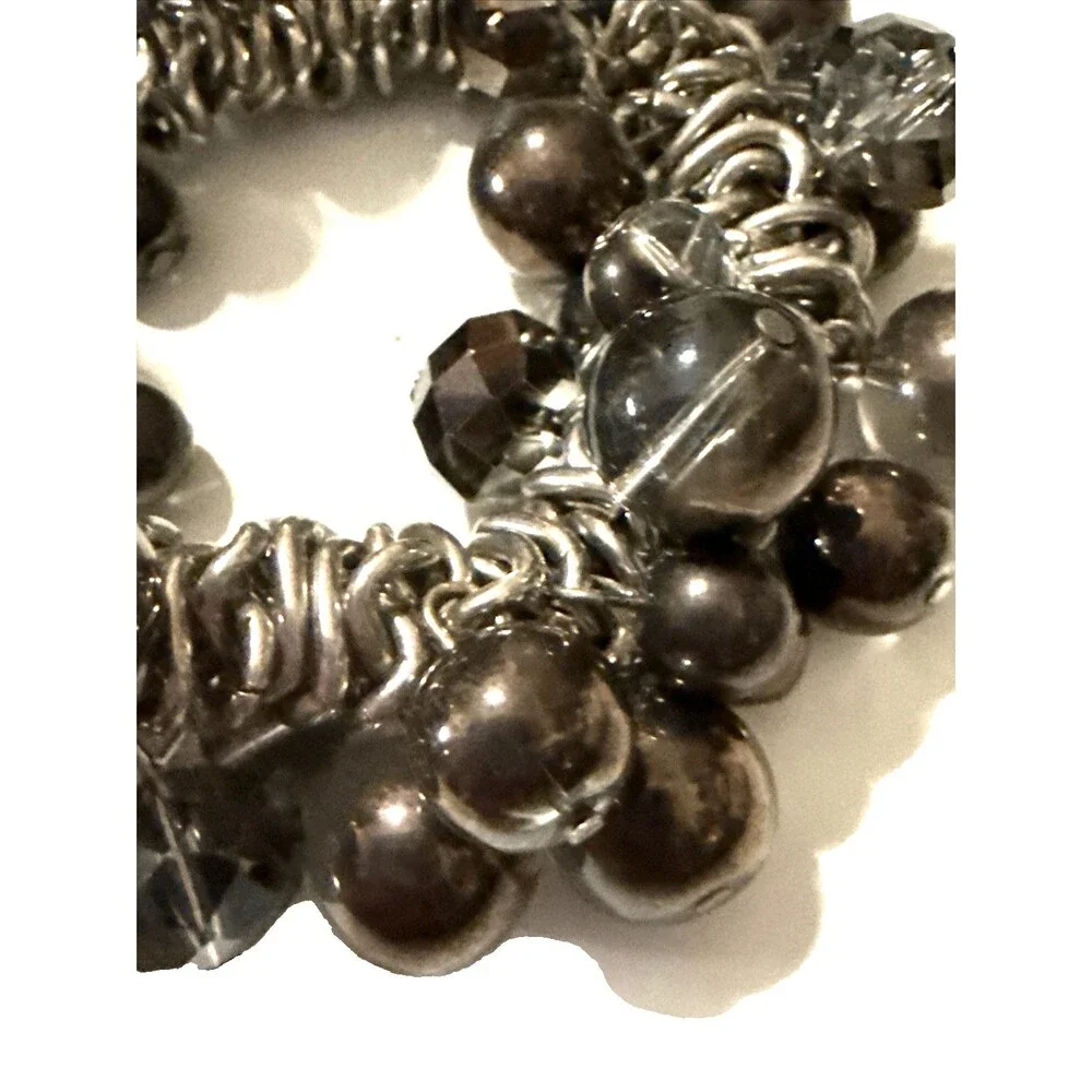 Vintage Smoky Grey Bead Cha Cha Bracelet Faceted Crystal Accent Statement 7